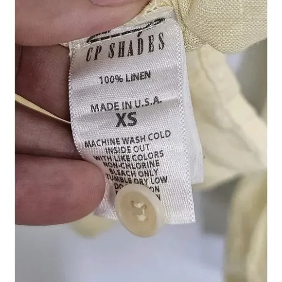 CP Shades Yellow Linen Embroidered Long Sleeve V-neck Boxy Oversized Top Size XS - Picture 7 of 7